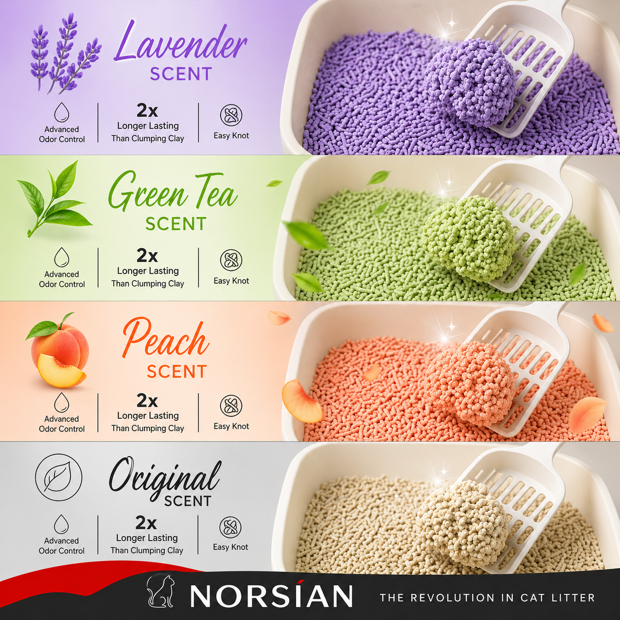 Tofu Cat Litter Pack of 4 for Cats, Clumping, Odor Control, Low Dust, Flushable, Lavender Green Tea Peach Original Scents